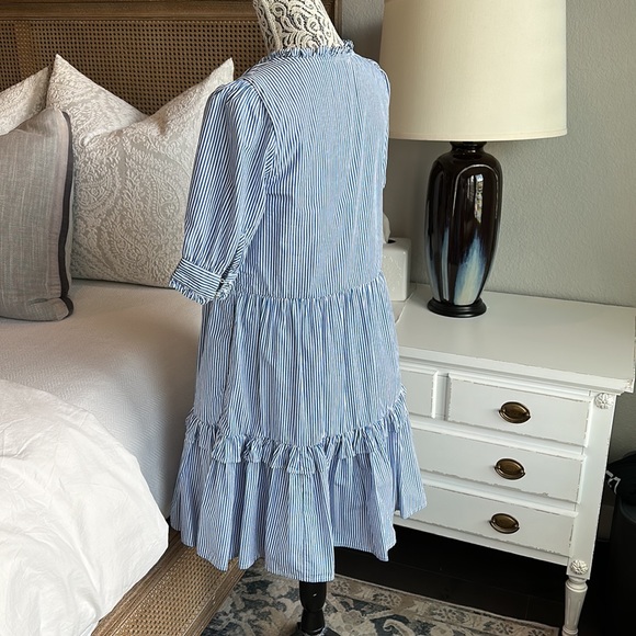 J Crew Tiered Popover Dress in Blue and White Stripes - Picture 5 of 8